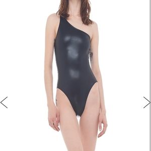 Norma Kamali Black Foil One Shoulder Mio Swimsuit